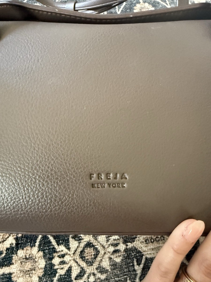 Freja New York Brown Pebbled Shoulder Bag Magnetic Closure Inner