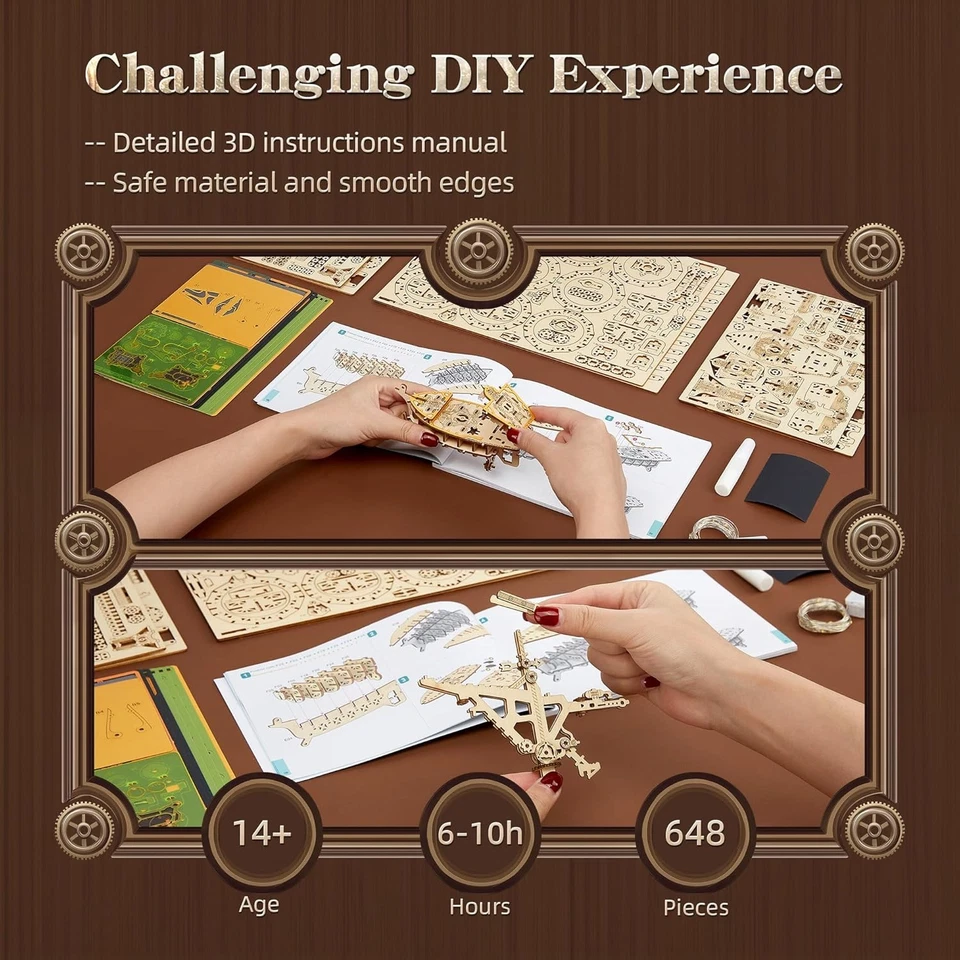 Rompecabezas de madera LED 3D modelo de dirigible de fantasía - Steampunk hágalo usted mismo kit de artesanía con verde  Foto 4 de 4