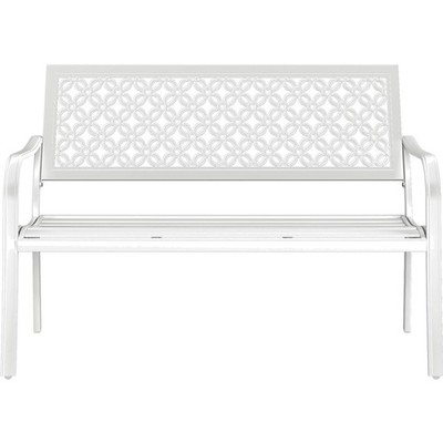 Gartenbank Metall Vintage 3-Sitzer Weiß Stahl Parkbank mit Rückenlehne Armlehne