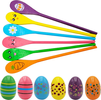 Painted Easter Egg and Spoon Race Game Set, Family Game for Kids & Family Activi