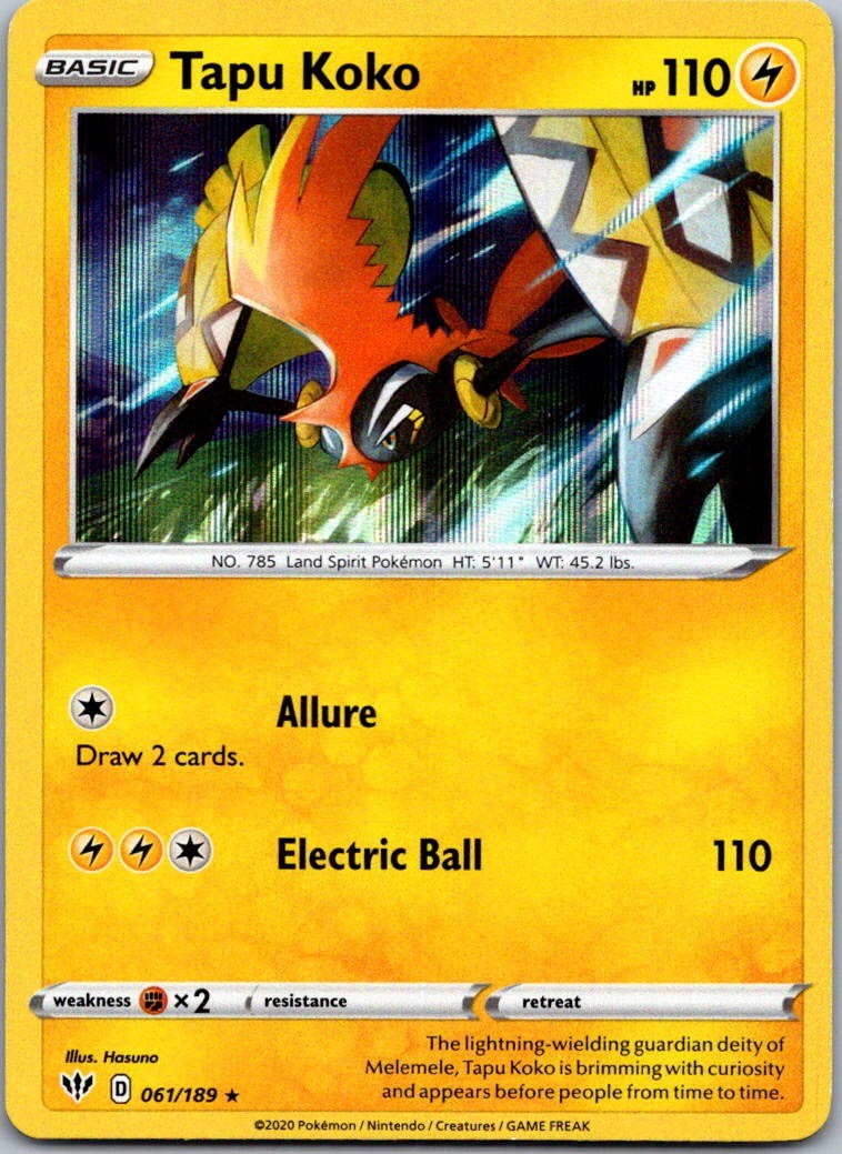 Tapu Koko 061/189 Holo Rare Darkness Ablaze Pokemon Near Mint