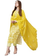Women's Cotton Blend Printed Straight Kurta with Pant  Dupatta