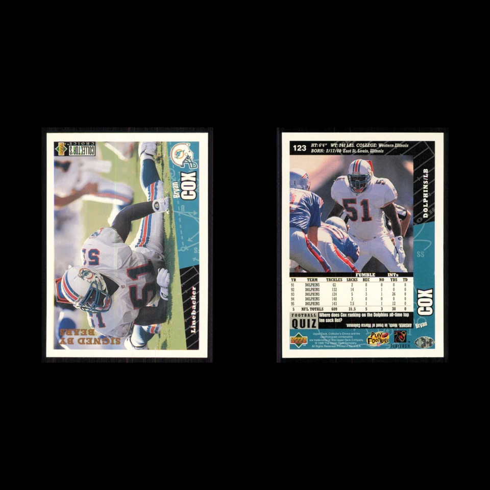 Bryan Cox #123 1996 Collectors Choice Chicago Bears Football Card NFL NM - Image 3 of 3