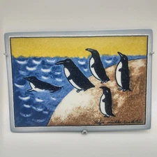 Vtg Arabia Finland Helja Liukko Sundstrom Ceramic Art Wall Tile Penguins In Box