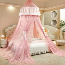 Princess Bed Canopy for Girls   Double Layer Sheer Mesh Dome with Romantic La...