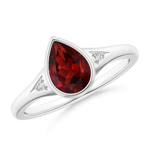 925 Sterling Silver Garnet Gemstone Wife Three-stone Handcrafted Bezel Ring