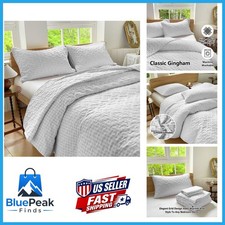 NSNLGSGC Light Gray Gingham Twin Summer Bedspread Quilt Set