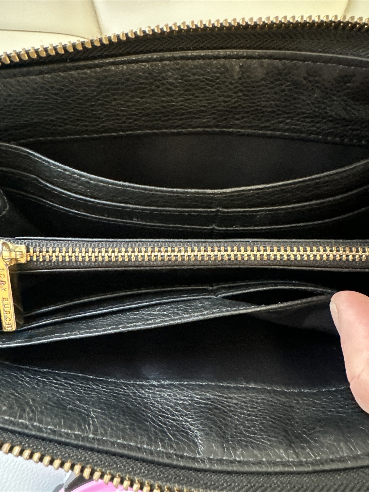 Tory Burch Walker Zip Continental Wallet Black Zip Around Wallet Gold Tone Logo eBay