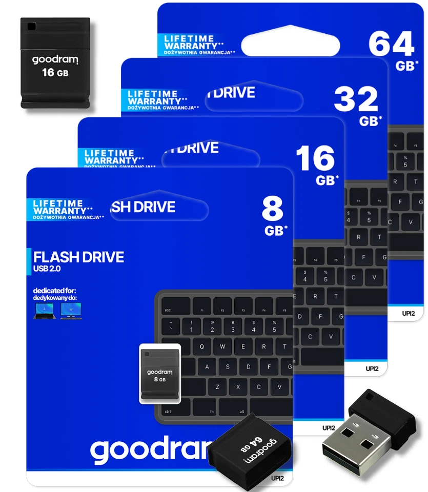GOODRAM 8GB 16GB 32GB 64GB USB Stick mini Nano USB 2.0 schwarz klein Flash drive