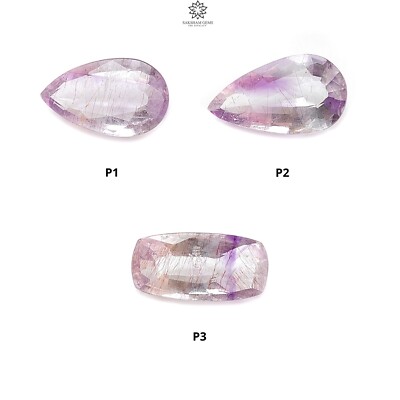 Natural Purple Rutile Amethyst Quartz Gemstone Pear, Baguette Faceted Cut 1pc