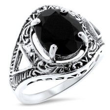 3 CARAT BLACK AGATE ANTIQUE STYLE 925 SOLID STERLING SILVER RING     1102z
