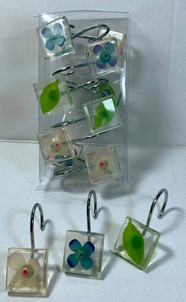 Nuevo 12 ganchos de cortina de ducha flores caídas multicolores baño creativo Foto 2 de 4