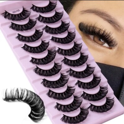 10 Paar Russian Style Strip Lashes D Curl Nerz Falsche Wimpern Full Curled UK