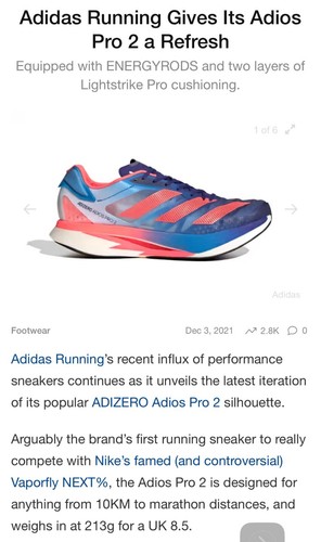 Adidas Adizero Adios Pro 2 Running Shoes Sneaker Style GX3117 Mens Size 10 US - Picture 21 of 24