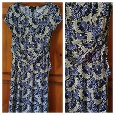 BRAND NEW - PERCEPTIONS NY - SASH & BUCKLE DRESS - NAVY BLUE/PURPLE/WHITE - UK 8