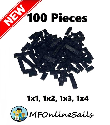 Genuine LEGO Black 1x1 1x2 1x3 1x4 PLATES MIX #3024 3023 3623 3710 100 pcs