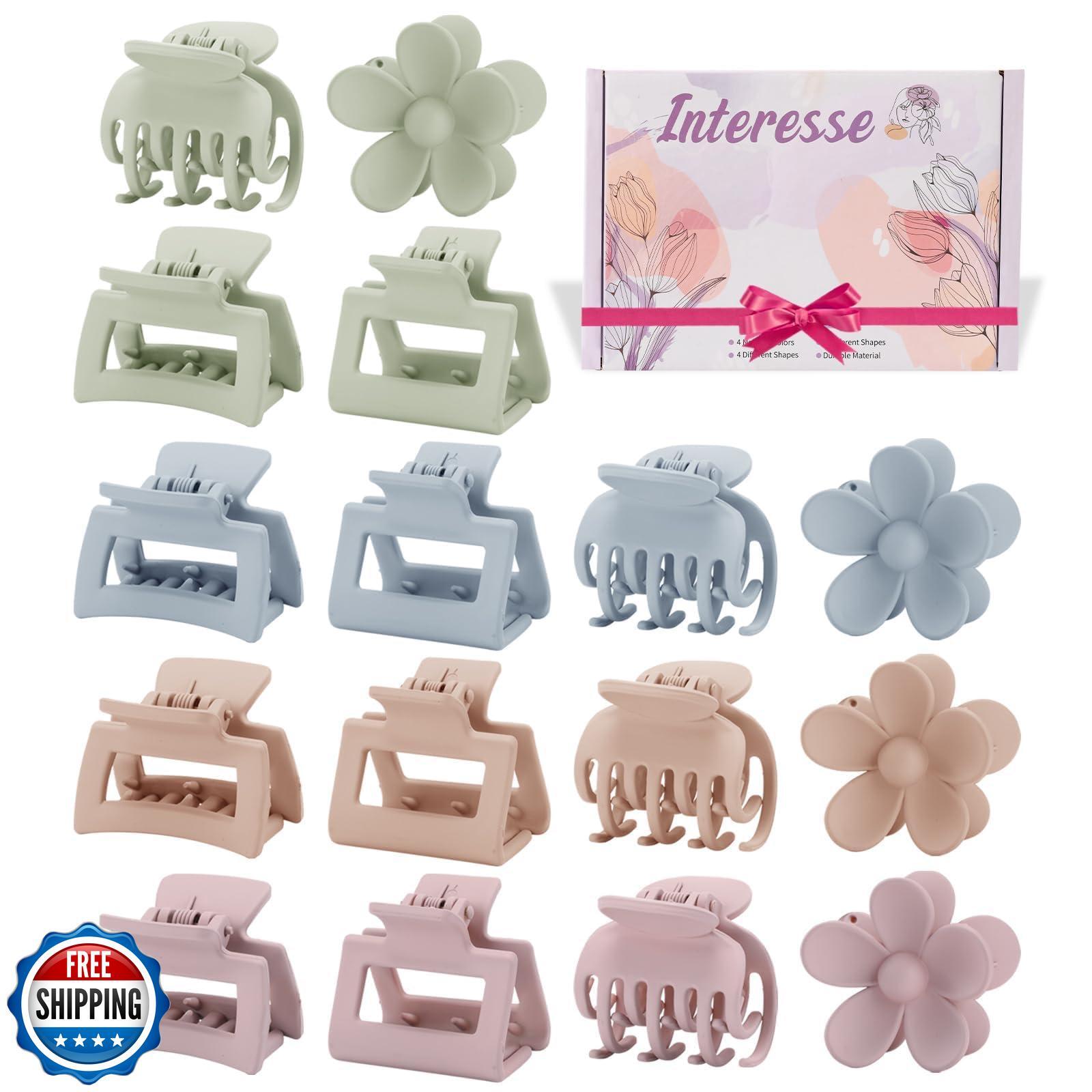 16 PCS Small Claw Clips for Thin Thick Hair, 4 Shapes Small Hair Clips, Cute