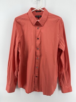 Express 1MX Button Shirt Mens Size Large 16-16.5 Modern Fit Stretch Salmon Pink