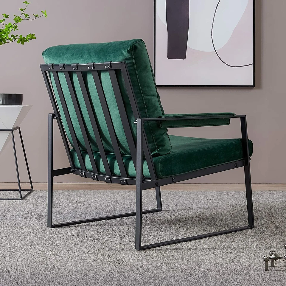 Silla de acento moderna sofá individual silla sillón de terciopelo cocina salón silla Foto 4 de 4