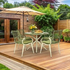 Rattan Garden Dining Set Glass Table 4 Chairs Grey/Green Outdoor Furniture 5PCS