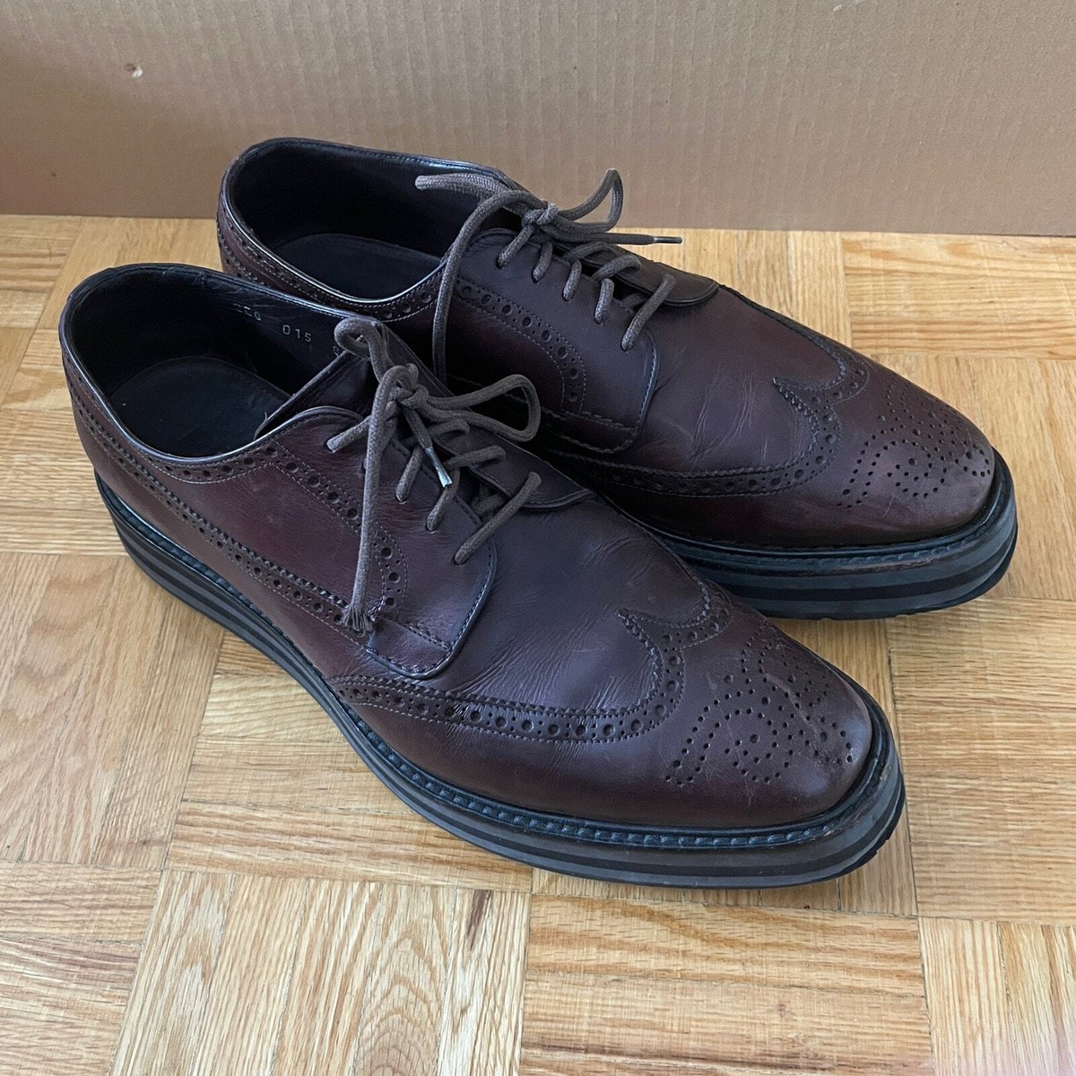 Prada creeper platform leather wingtip brogue brown 2EG015 