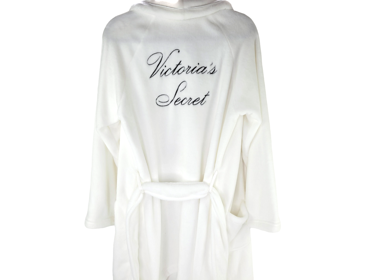 Victoria's Secret Plush Cozy Robe White Logo Fluffy Soft
