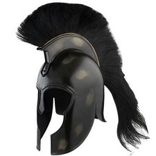 Medieval Achilles TROJAN Helmet Replica Myrmidon 18ga CARBON STEEL Black Plume