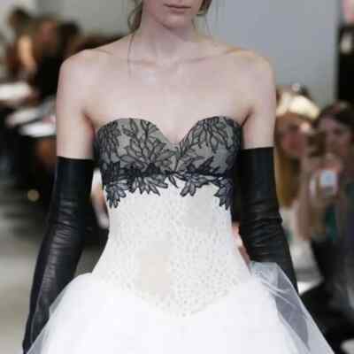 Vera Wang Black and White Strapless Ball Gown Wedding Dress