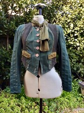 Louis De Gama Pirate Style Green Cropped Jacket, Suede, Cotton And Silk Uk10