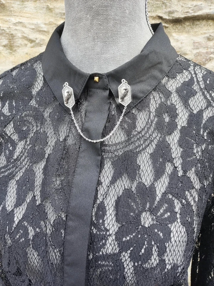 Модный милый 3D черный ворон дизайн с цепочкой воротник зажим 935 Argentium серебро - Изображение 3 из 4