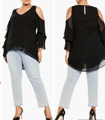 City Chic High Low Cold Shoulder Übergröße Top schwarz L/20 neu mit Etikett $ 69 - Bild 5 von 6