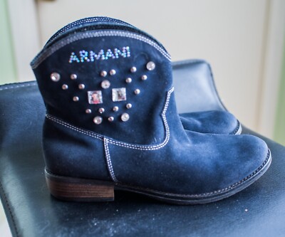Armani  Junior girl's dark blue suede solid ankle boots US size 3