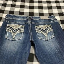 Vigoss Dallas Capri Jeans 11/12 x 21 Faux Flap Embellished Metallic Stretch