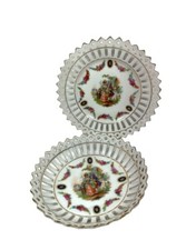Reticulated Porcelain Bowl Plate Set Dresden Style Courting Couple Germany