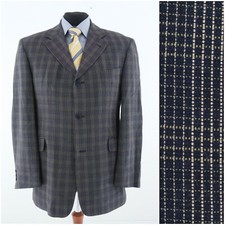 Mens Check Summer Blazer 44R UK Size STONES Dark Blue Plaid Sport Coat Jacket