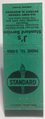 Vintage Matchbook Cover J s Standard Service Detroit, Michigan Near Mint d654
