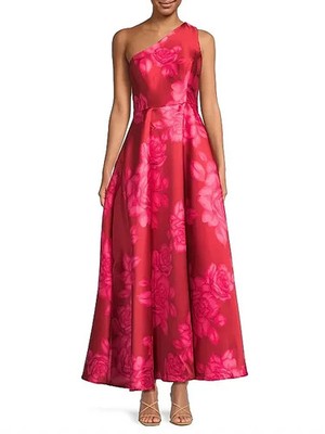 Hutch Red Scetched Rose Cassandra Floral Mikado One-shoulder Gown Size 2 $350