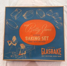 Vintage Betty Jane Glasbake child's 9 piece set w/original box McKee Glass 1940s
