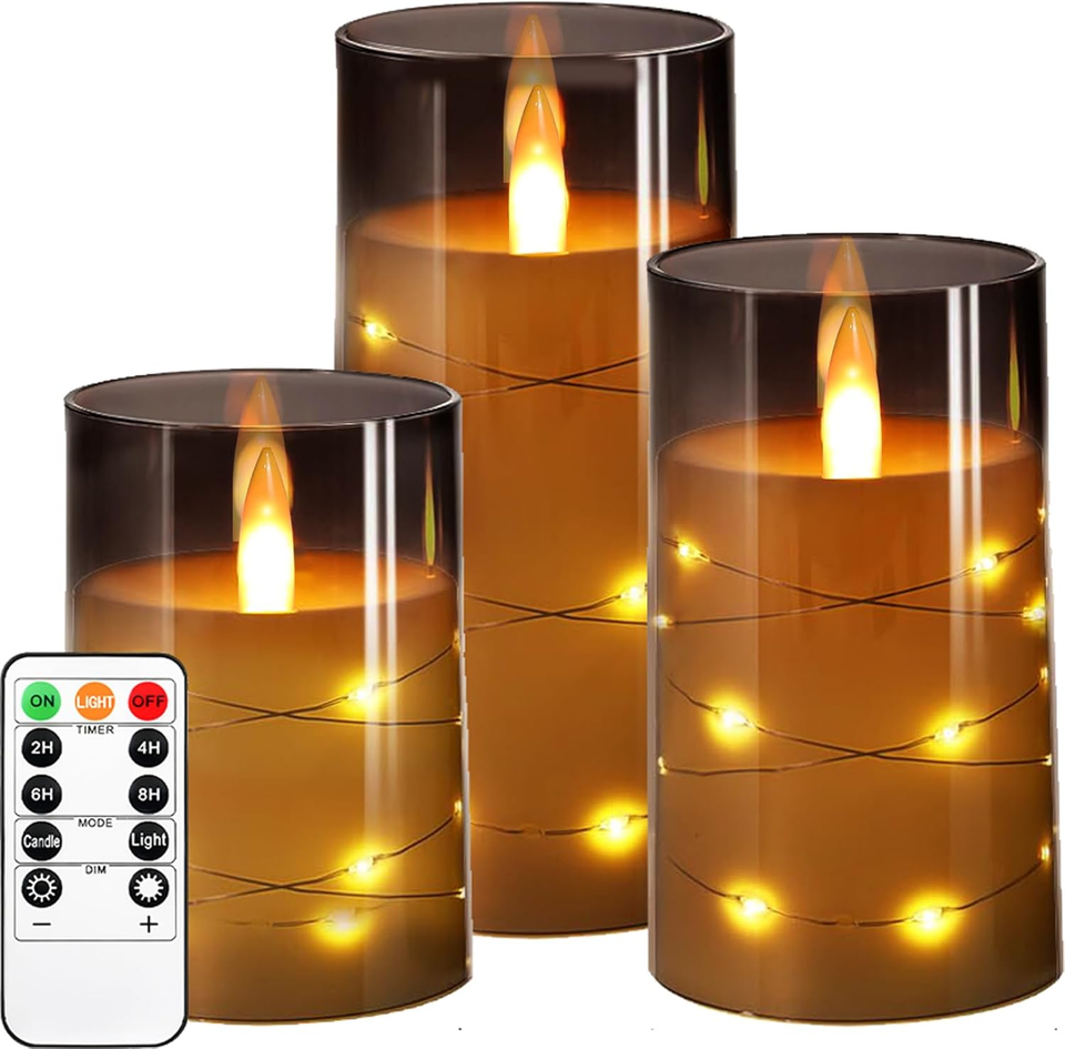 Flameless Candle with String Light, Battery Powered Candle, Recessed ...