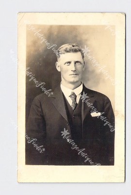 RPPC Real Photo Postcard Studio Portrait Man #6 Nice Suit And Tie Pretty Eyes