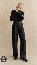 Sezane Auguste Trousers Black Gold Button Size 34 NWT