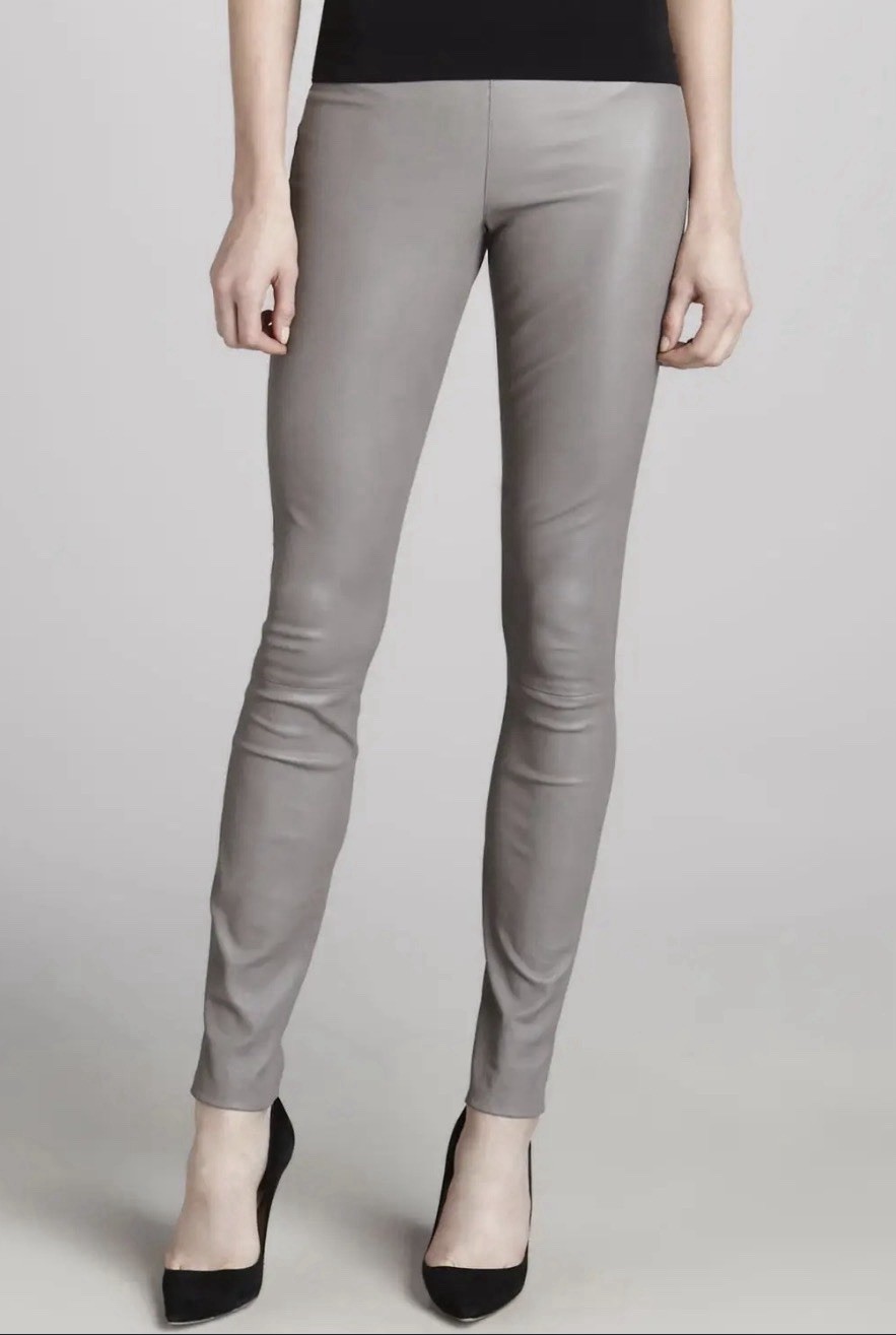 Theory Womens Size 12 Taupe Gray Lamb Leather Skinny Pants Leggings NWT