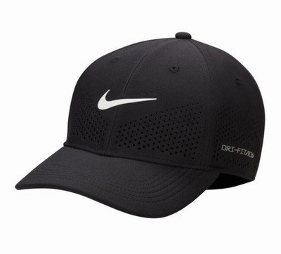 NIKE Dri-FIT ADV Club Structured Swoosh Cap Hat Black/White S/M