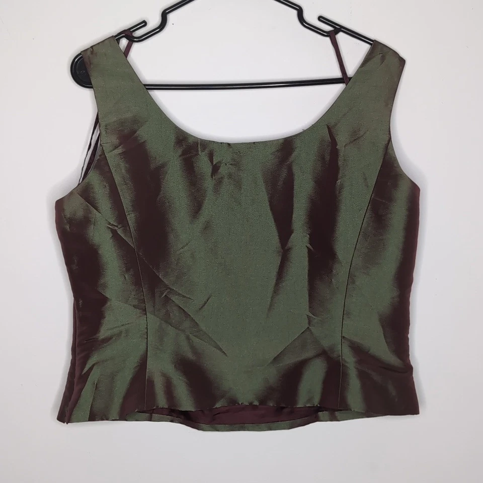 Top Floral Corto Ajustado Vintage Nipon Boutique Para Mujer Talla 14 Verde Borgoña Foto 3 de 4