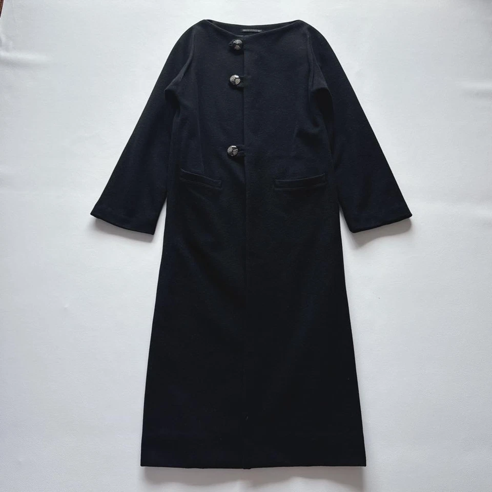 Casaco longo de cashmere sem colarinho Y's Yohji Yamamoto com botões japoneses - Imagem 3 de 4