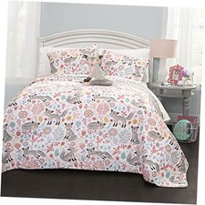 Pixie Fox Quilt Reversible 3 Piece Bedding Set - Gray/Pink - Twin Gray  Pink