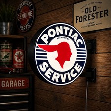 Pontiac Service Round Led Lightbox Sign Vintage Garage Automotive Wall Decor