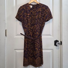 Vtg Talbots Silk Belted Dress Purple Floral Paisley Petite 6 Artsy Indie Boho