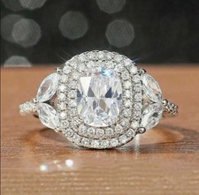 Cushion Cut Simulated Diamond Propose Engagement Ring 925 Sterling Silver