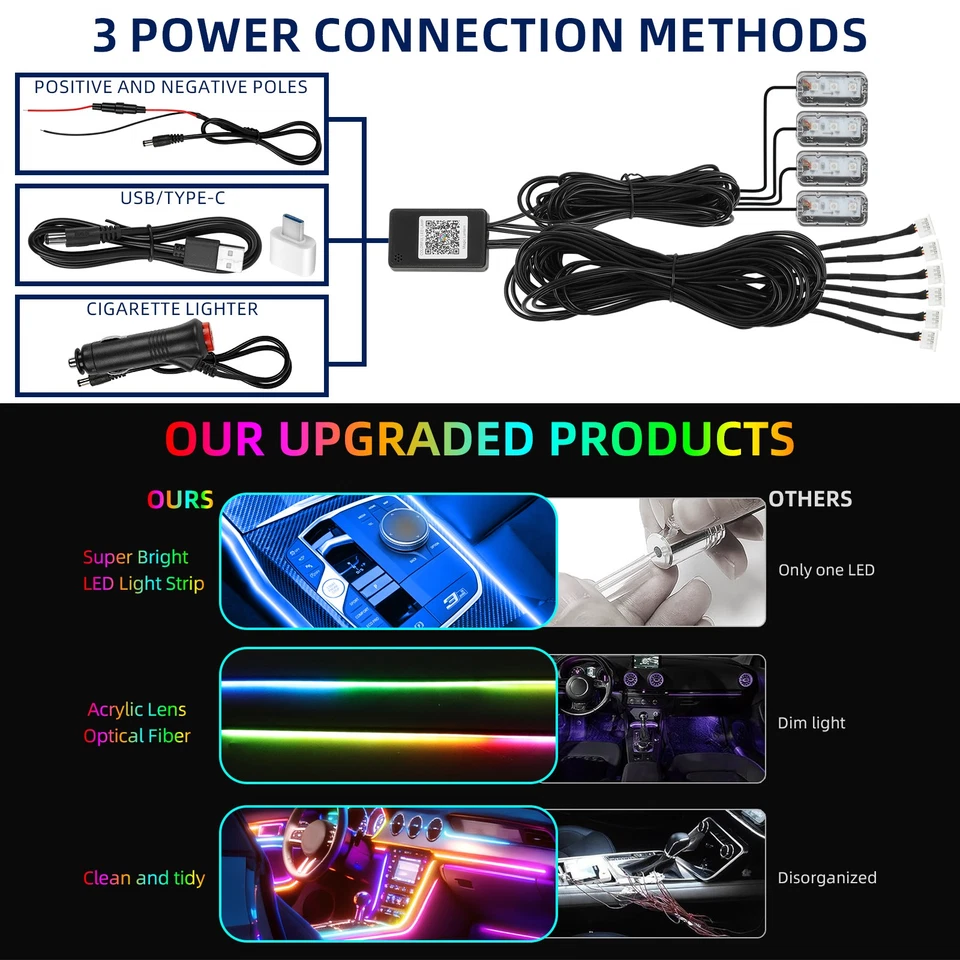 For Volvo 6 in 1 Car Interior LED Light Strips Kit RGB Neon Multi Color Remote Foto 4 de 4